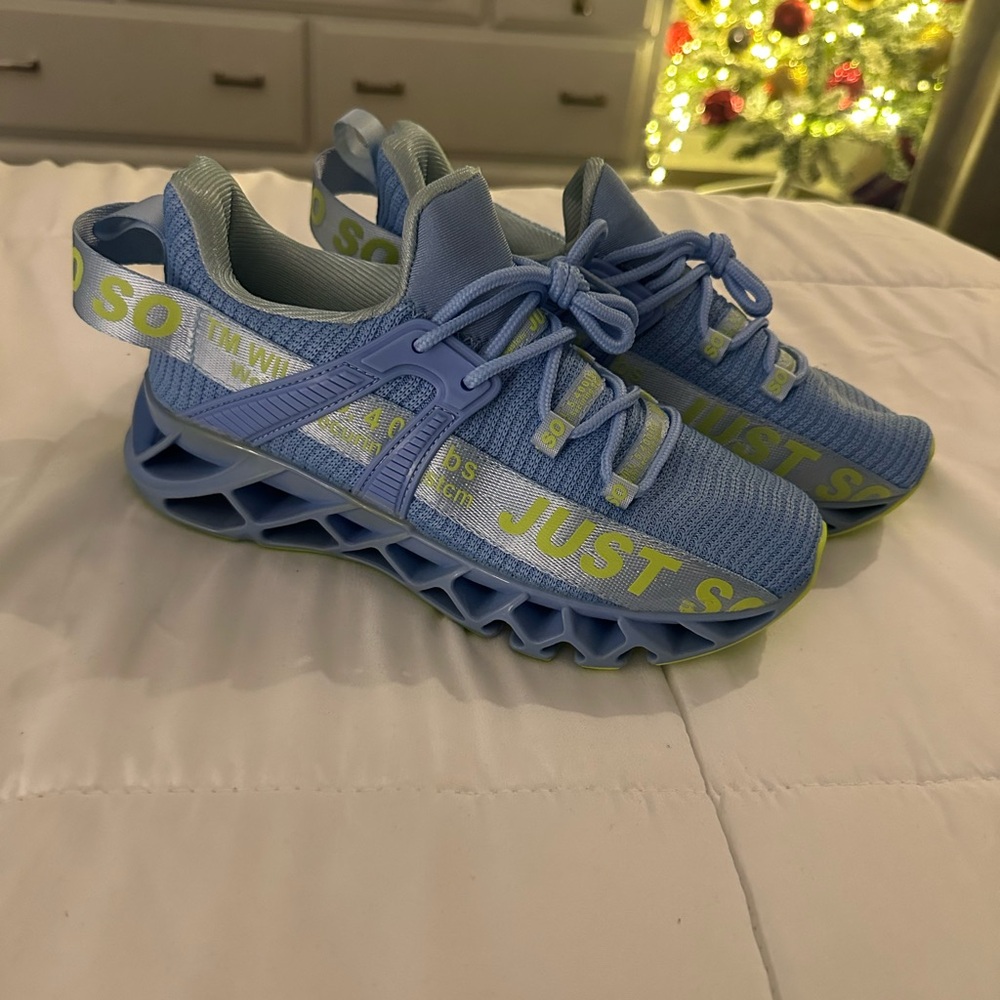 Blue and Neon Yellow Athletic Shoes